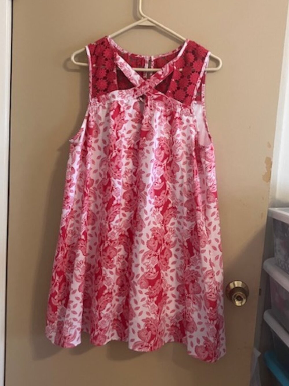 Entro Fuschia Floral Dress with Crochet Flowers